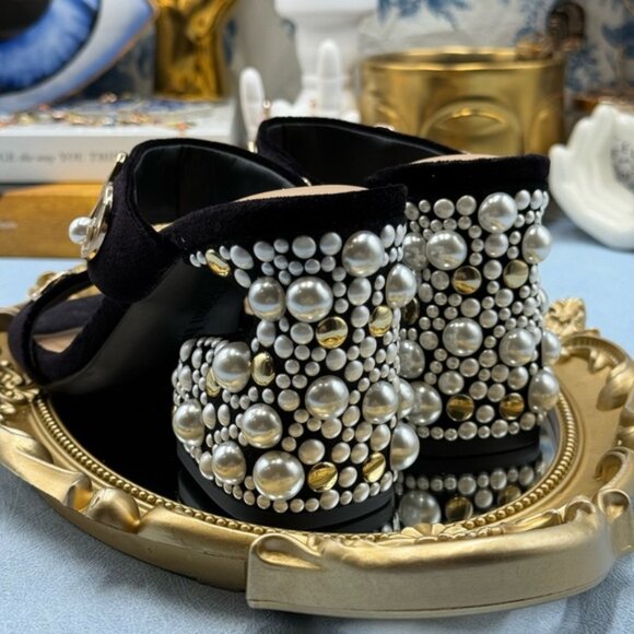 🆕 GIANNI BINI 🧿 NWOB Penei Velvet Pearl Surrealist Ornament Slide Sandal Sz5.5 - Picture 8 of 14